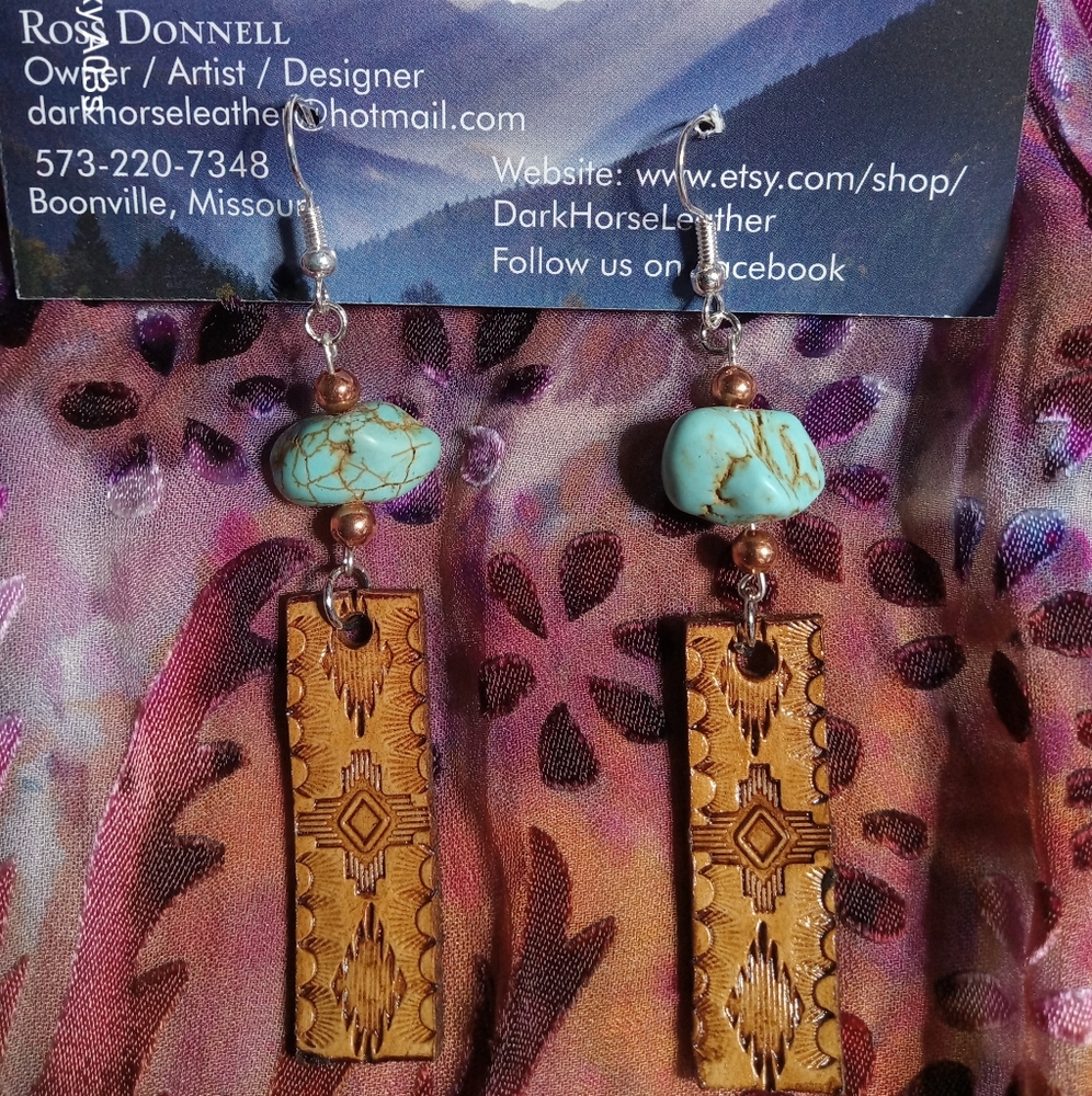 Southwestern leather and Turquoise earrings